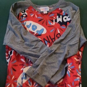 LuLaRoe Red and Gray Short Sleeve Tee